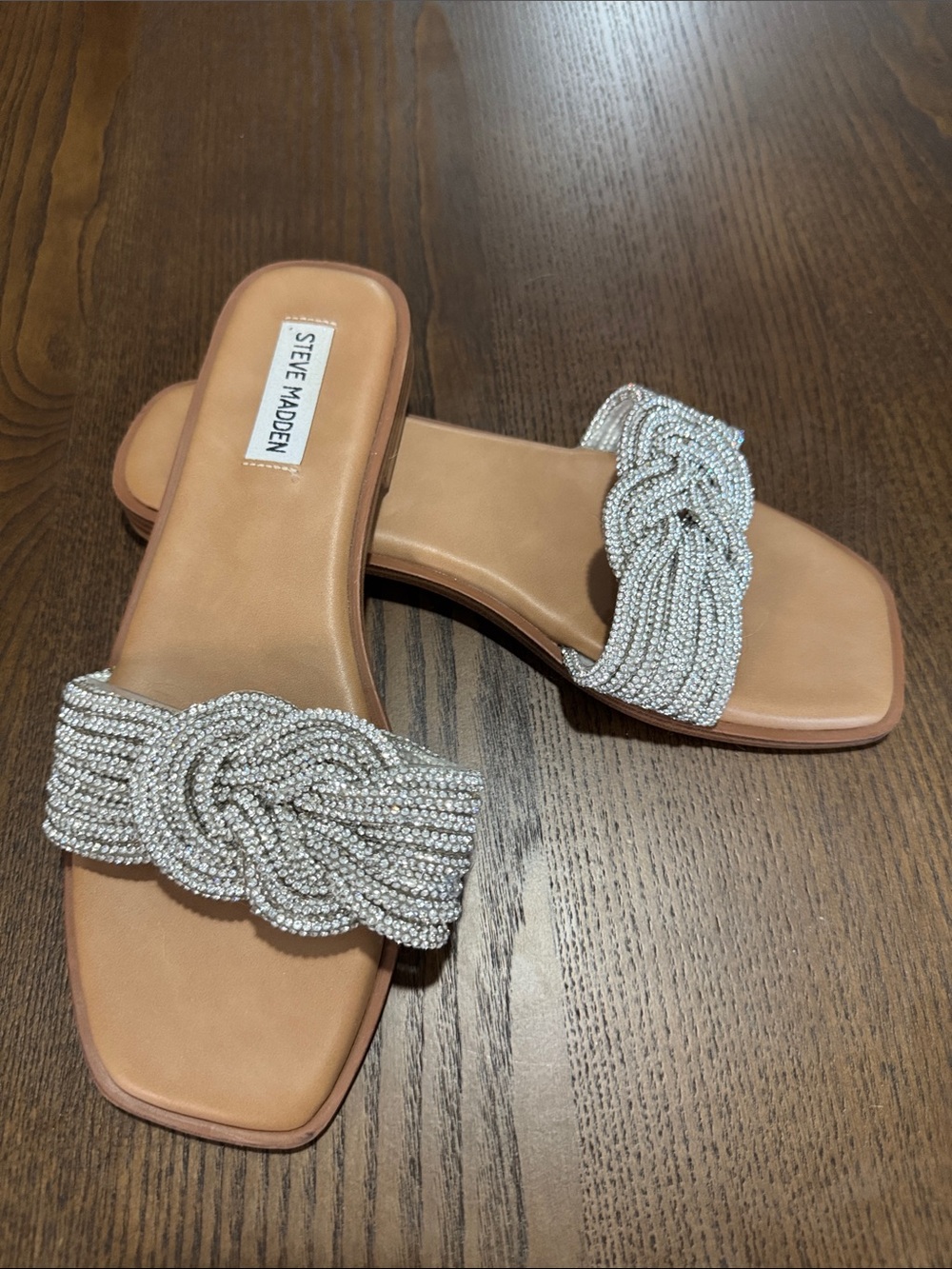 Steve Madden Silver Beaded Knot Slide Sandals